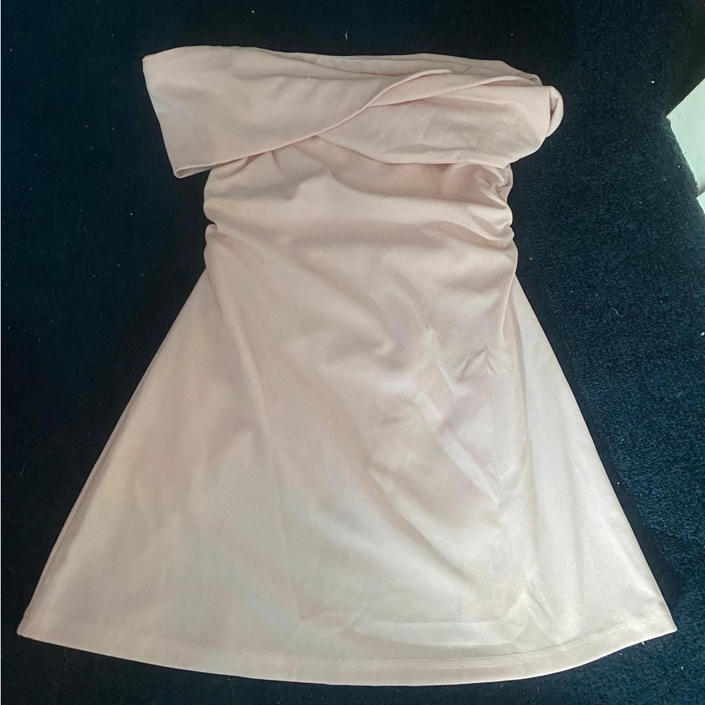 Cider Tan Ruched Off-Shoulder Sheath Dress